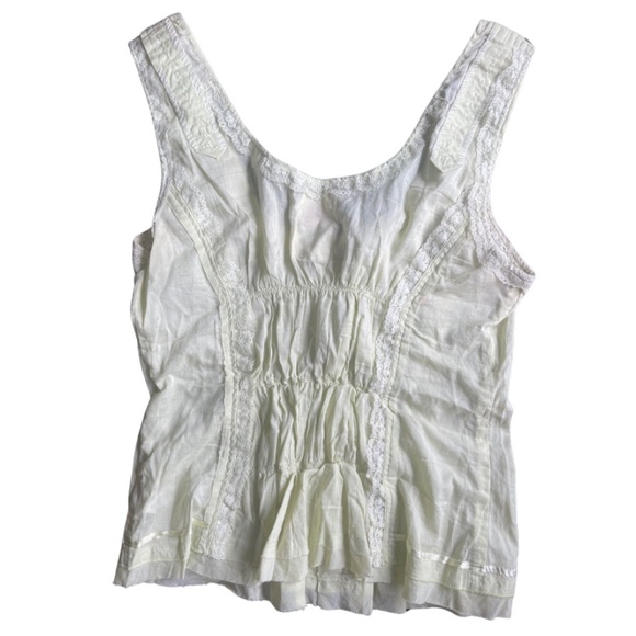 Vintage Free People Button Down Tank Top w Embroidered Buttons in Light Green - Picture 3 of 7